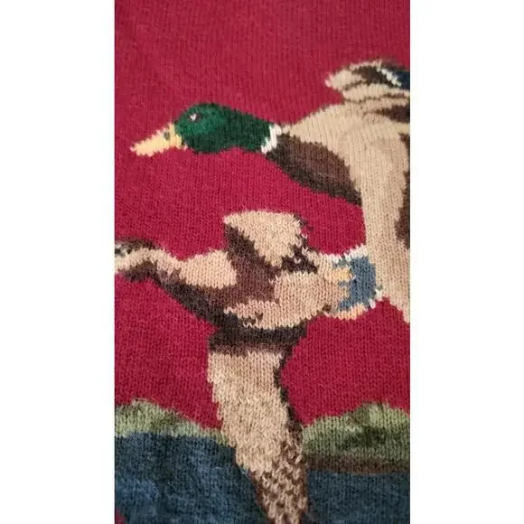 VTG Lauren Ralph Lauren Duck Hunter Intarsia Sweater Red cotton Medium - Picture 8 of 16
